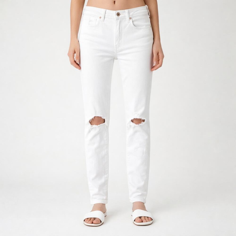 AYR Mid‎ Rise Skinny Stretch Jeans White Distressed Denim 27x30
